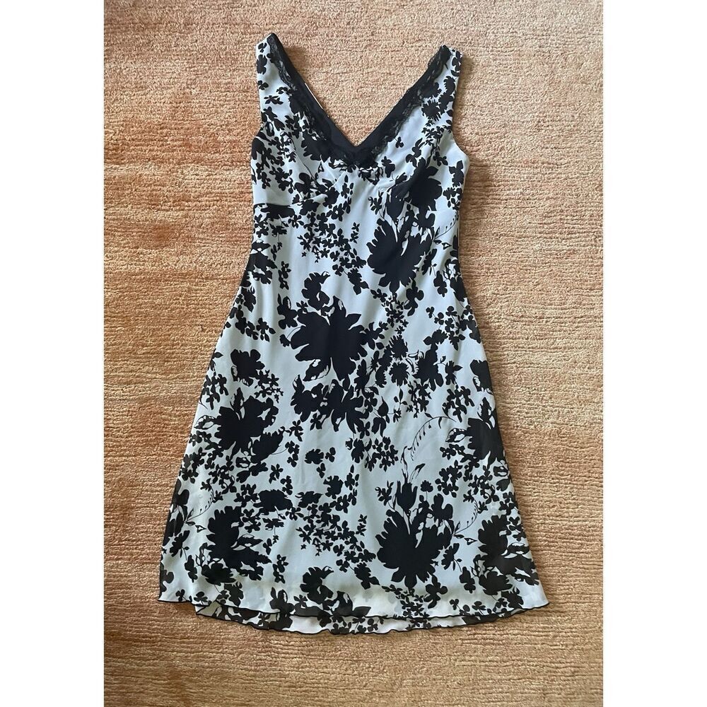 Alyn Paige New York Black White Floral Sleeveless Dress Lace Trim Size 7/8